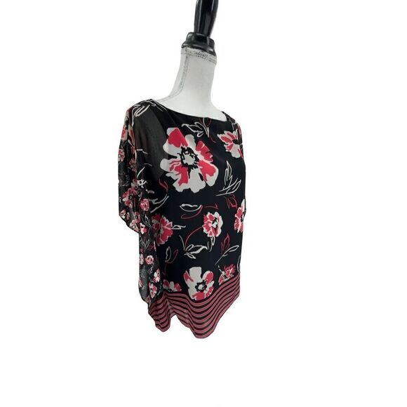 Calvin Klein Black Pink White short Sleeve Floral Top With Tank Lining - Picture 8 of 15